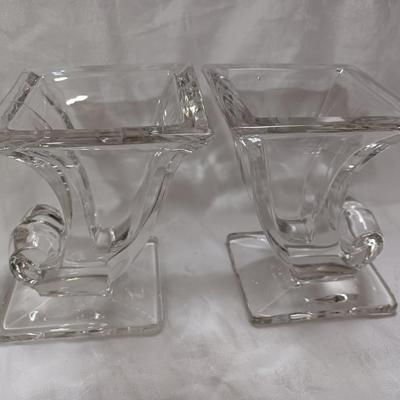 1940s Viking New Martinsville 6" Glass Cornucopia Vases Bookends