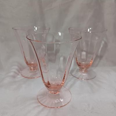 3 1930s Pink Depression Footed Water Goblet