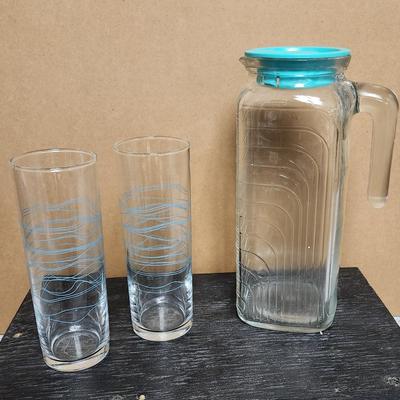 Vintage pitcher and 2 glasses