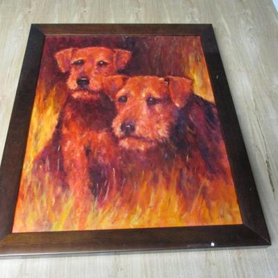 Framed Dog Painting Approx 18 1/2