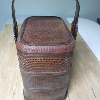 Vintage Chinese Woven Rattan Tiered Wedding Basket - C