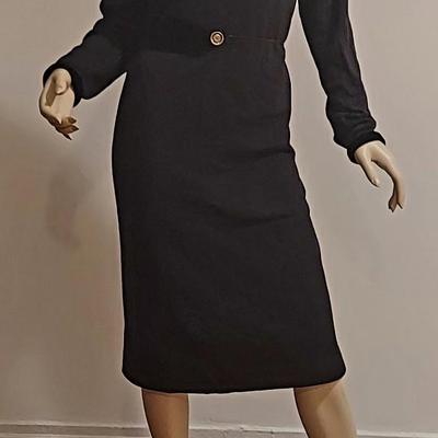 Vtg 80s Oscar de La Renta Cashmere/Wool Blend Embellished wiggle Dress