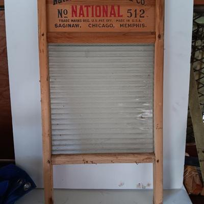 Antique National Washboard Co. National 512 glass and wood framed washboard.