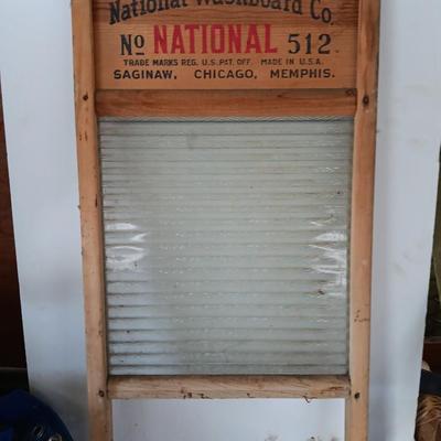 Antique National Washboard Co. National 512 glass and wood framed washboard.