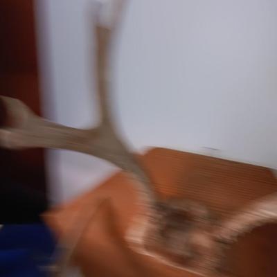 Two mounted antlers one on a board