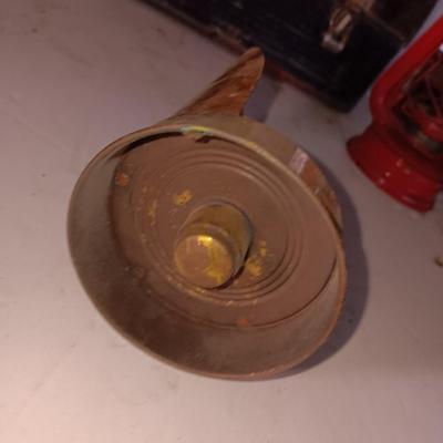 Vintage metal lunchbox - copper candle holder and a oil lantern without the globe
