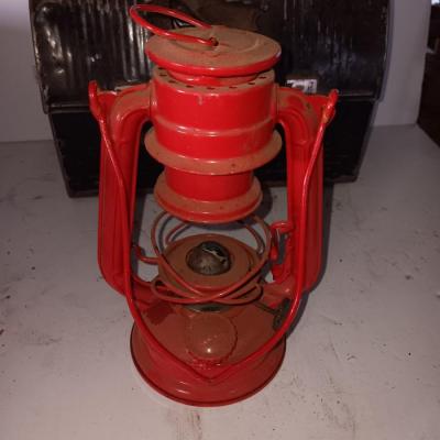 Vintage metal lunchbox - copper candle holder and a oil lantern without the globe