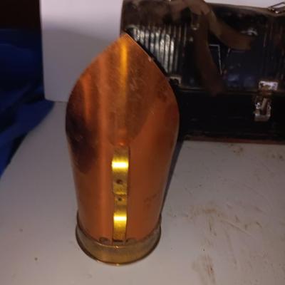 Vintage metal lunchbox - copper candle holder and a oil lantern without the globe