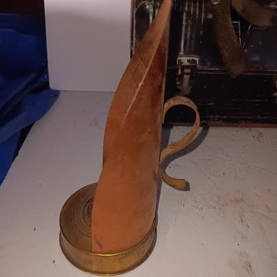 Vintage metal lunchbox - copper candle holder and a oil lantern without the globe