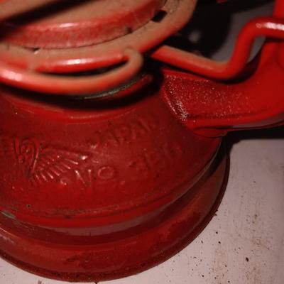 Vintage metal lunchbox - copper candle holder and a oil lantern without the globe
