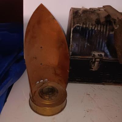 Vintage metal lunchbox - copper candle holder and a oil lantern without the globe