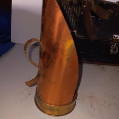 Vintage metal lunchbox - copper candle holder and a oil lantern without the globe
