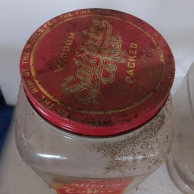 Two antique embossed design glass Coffee jars - Solitaire drip grind coffee
