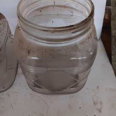 Two antique embossed design glass Coffee jars - Solitaire drip grind coffee