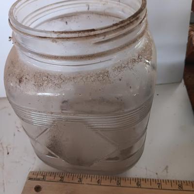 Two antique embossed design glass Coffee jars - Solitaire drip grind coffee