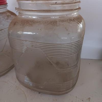 Two antique embossed design glass Coffee jars - Solitaire drip grind coffee