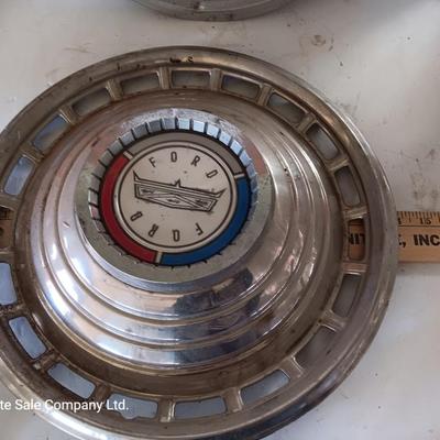 Two 1963 FordD Galaxie LTD used OEM 14" Stainless steel 18 slot hubcaps