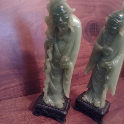 Pair of Jade Resin Chinese Elder Statuettes