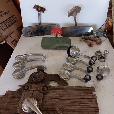Vintage automobile accessory items - window cranks - rearview mirrors - and more