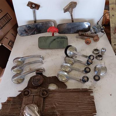 Vintage automobile accessory items - window cranks - rearview mirrors - and more