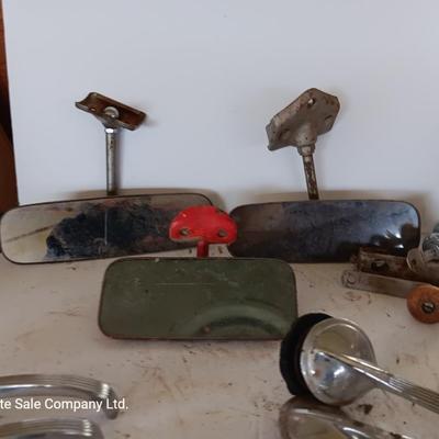Vintage automobile accessory items - window cranks - rearview mirrors - and more