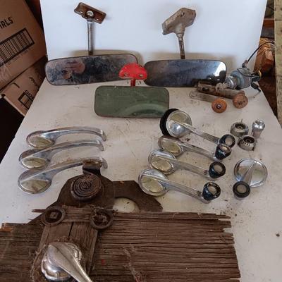 Vintage automobile accessory items - window cranks - rearview mirrors - and more