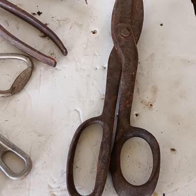 Several vintage hand tools - pilers - snips- and more