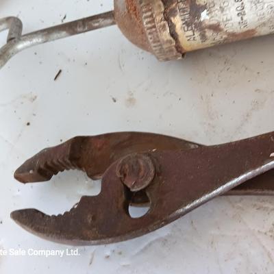 Several vintage hand tools - pilers - snips- and more