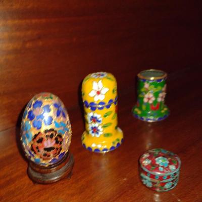 Collection of Ceramic Cloisonne Jars and Egg