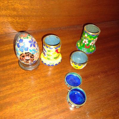 Collection of Ceramic Cloisonne Jars and Egg