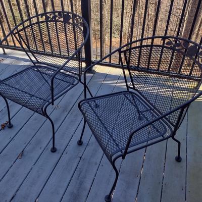 Pair of Wrought Metal Mesh Barrel Patio Chairs Choice A