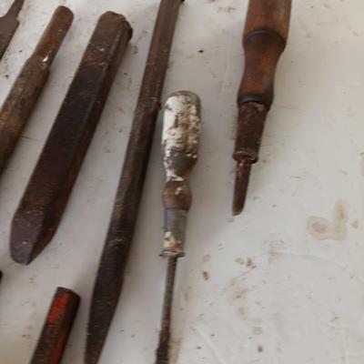 Assortment of tools - file - wood handled screwdrivers. - and more