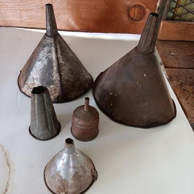 Old metal funnels - Coleman copper funnel and others