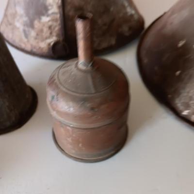 Old metal funnels - Coleman copper funnel and others