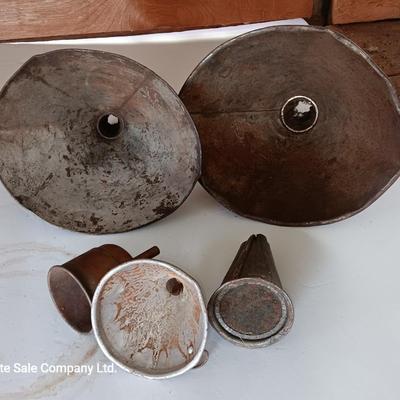 Old metal funnels - Coleman copper funnel and others