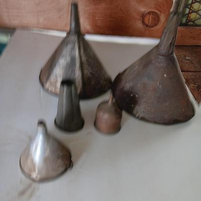 Old metal funnels - Coleman copper funnel and others