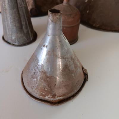 Old metal funnels - Coleman copper funnel and others