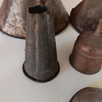 Old metal funnels - Coleman copper funnel and others