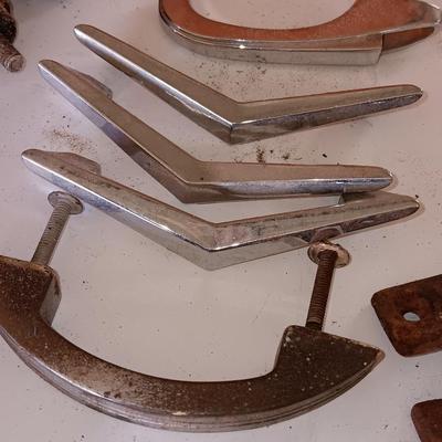 Vintage handles of all kinds - metal - steel - plastic - Vintage midcentury atomic chevron Chrome silver handles
