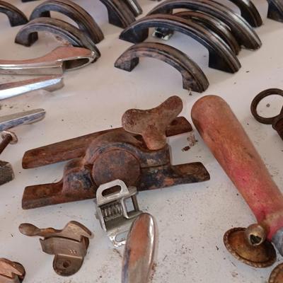 Vintage handles of all kinds - metal - steel - plastic - Vintage midcentury atomic chevron Chrome silver handles