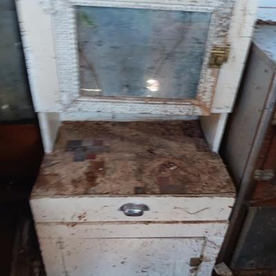 Antique cupboard / vanity child's sized out of old camper for CUTE refurbish project.