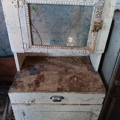 Antique cupboard / vanity child's sized out of old camper for CUTE refurbish project.