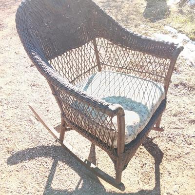 Wicker patio rocker with padded seat