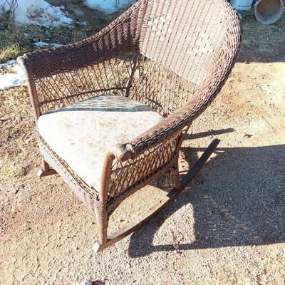 Wicker patio rocker with padded seat
