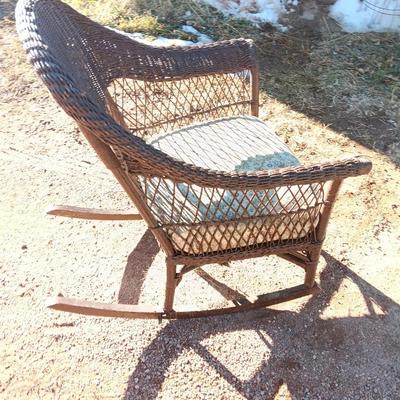 Wicker patio rocker with padded seat