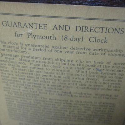 Plymouth 8 Day Mantle Clock - C