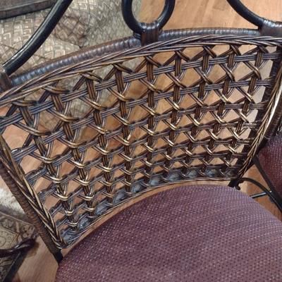 Pair of Wrought Metal Bar Stools with Upholstered Seat and Wicker Back Choice A