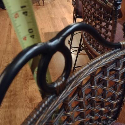 Pair of Wrought Metal Bar Stools with Upholstered Seat and Wicker Back Choice B