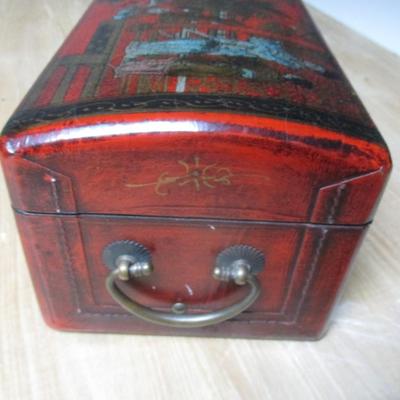 19th Century Rare Antique Hand Painted Chinese Elm Wood Jewelry Box with Certificate- C