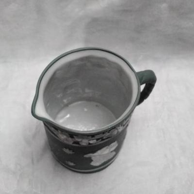 Schafer & Vater Green Jasperware 3-5/8" Pitcher / Jug, 18th C Portraits 1614 (c. 1910s)